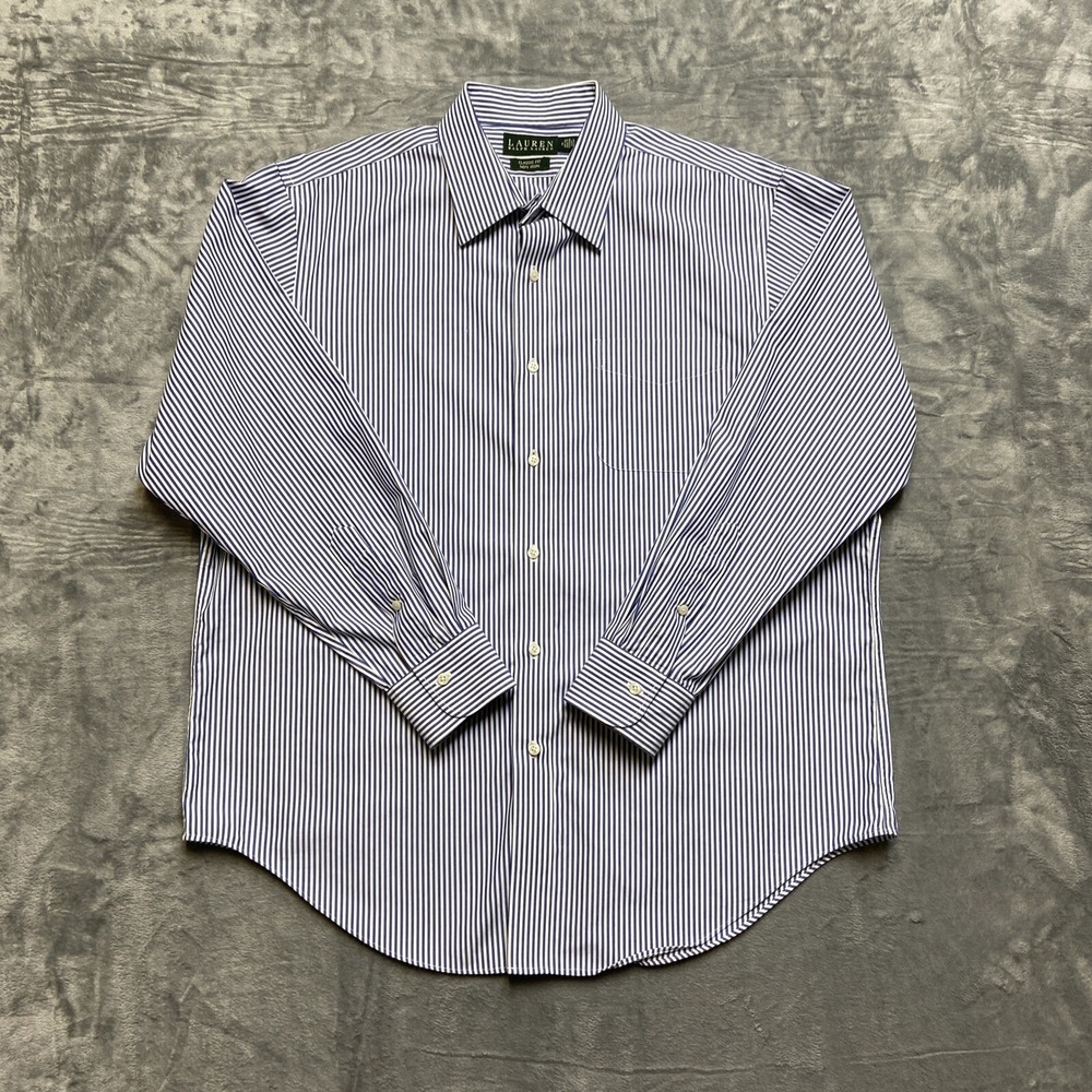 Ralph Lauren Classic Fit Non Iron Button-Down Shirt Men's 17 34/35 Blue Striped